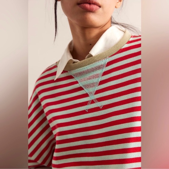 Free People Striped Red and Cream Sweatshirt - Picture 2 of 8